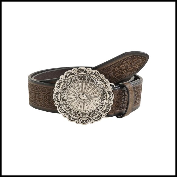 Vintage Embossed Leather Belt Western Cowgirl Chic Y2K Retro Wide Belt